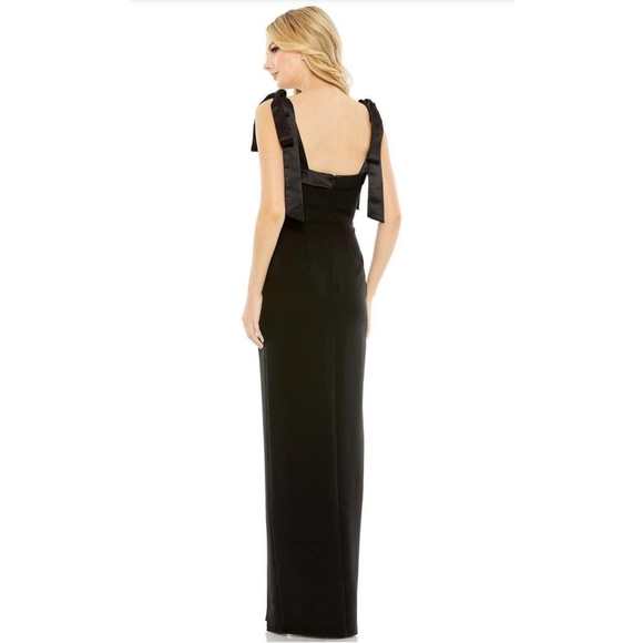 MAC DUGGAL SQUARE NECK TIE STRAP SLIT BLACK GOWN DRESS Size 2 - Picture 2 of 6